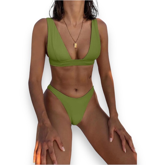 NEW Olive Green Sexy Triangle Bikini Set Women’s 2 Piece Swimsuit Bathing Suit L - Picture 1 of 5
